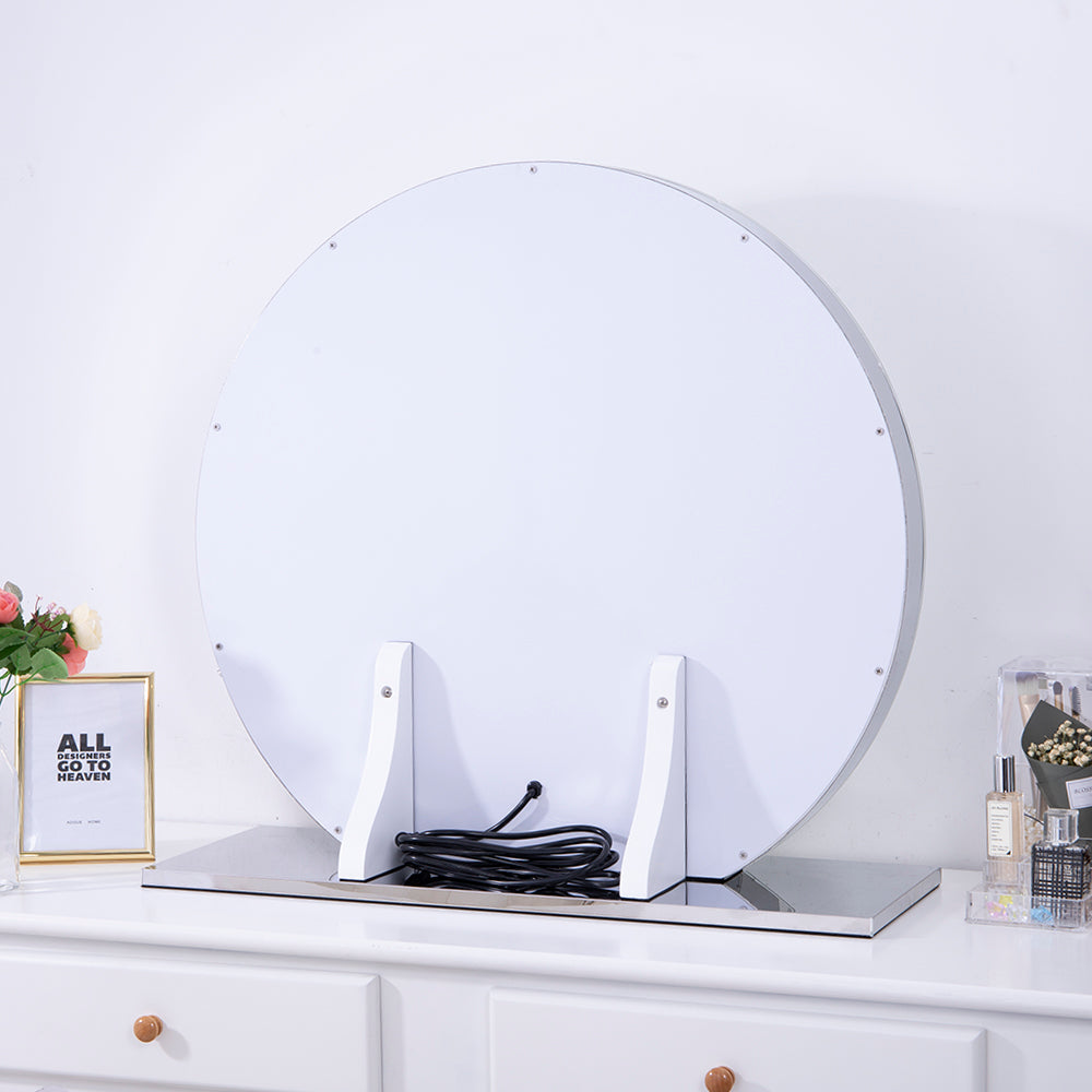 Chende Round Hollywood Vanity Mirror With Lights Tabletop Design