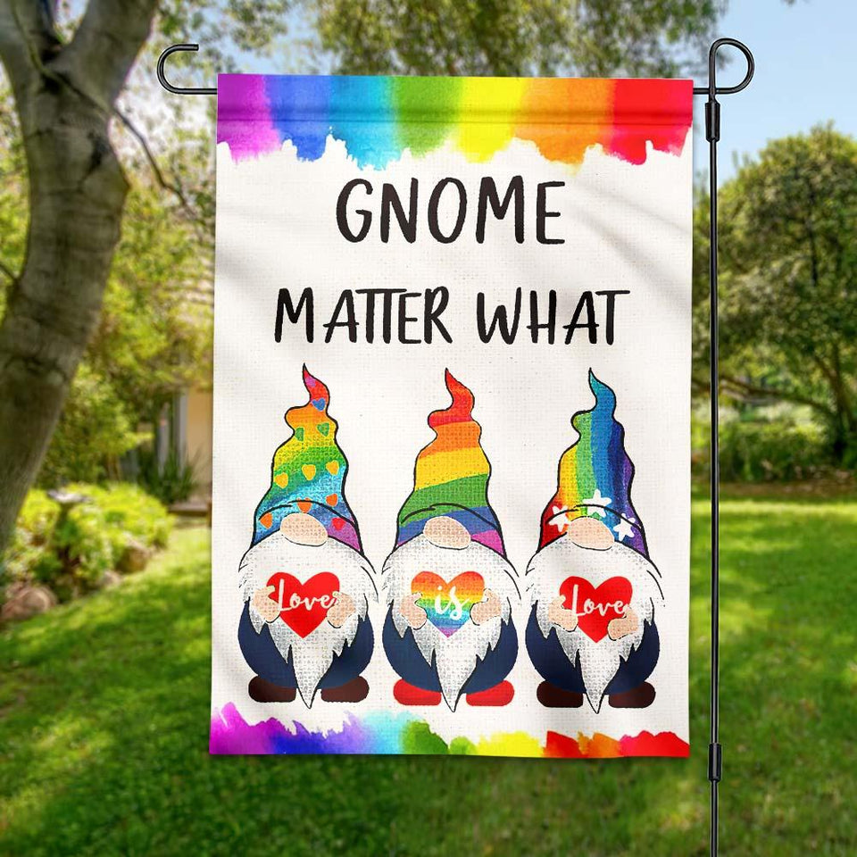 Friday89 LGBT Flags Gnome Matter What Love Is Love Garden And House Flag