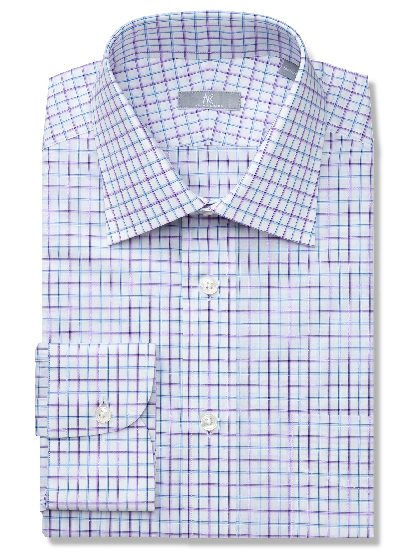 Blue And Purple Tattersall Check Shirt - Elgin Fit (SLIM) | Ascot Chang