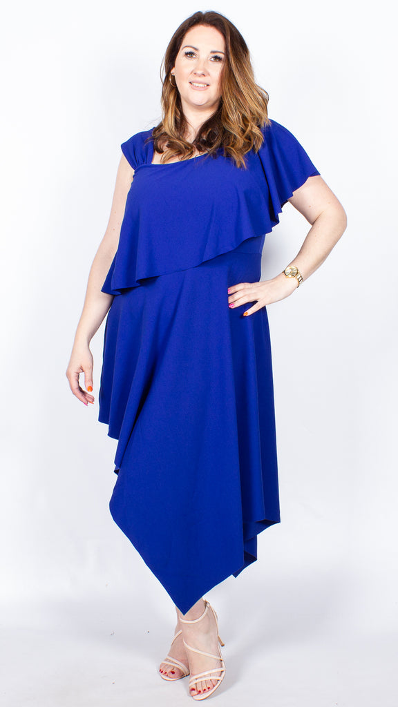 Kady One Shoulder Blue Midi Dress – Curvewow