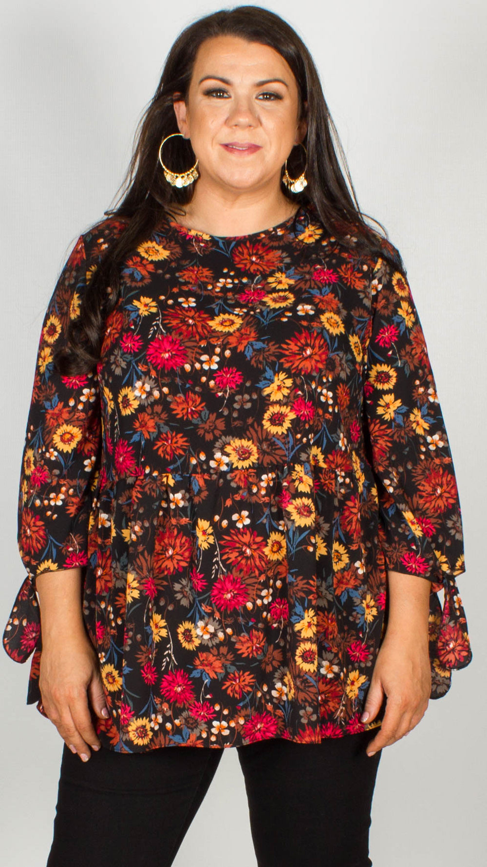 Raynne Floral Smock Top With Tie Sleeves – Curvewow