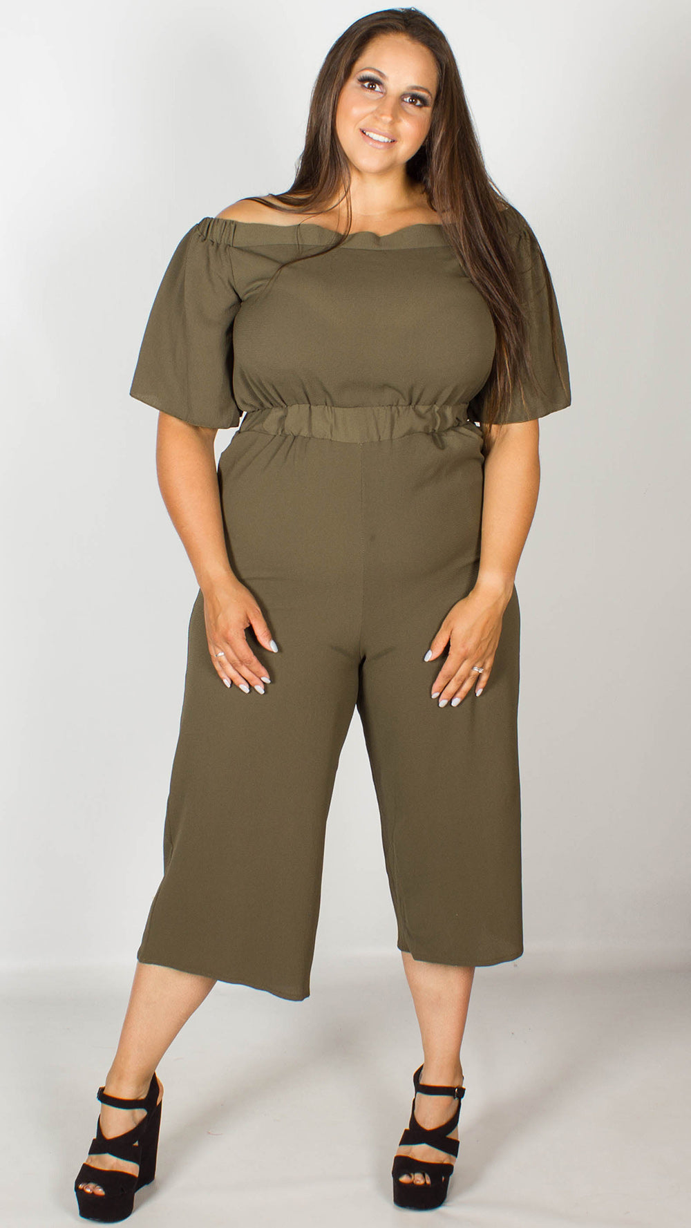 khaki culotte jumpsuit