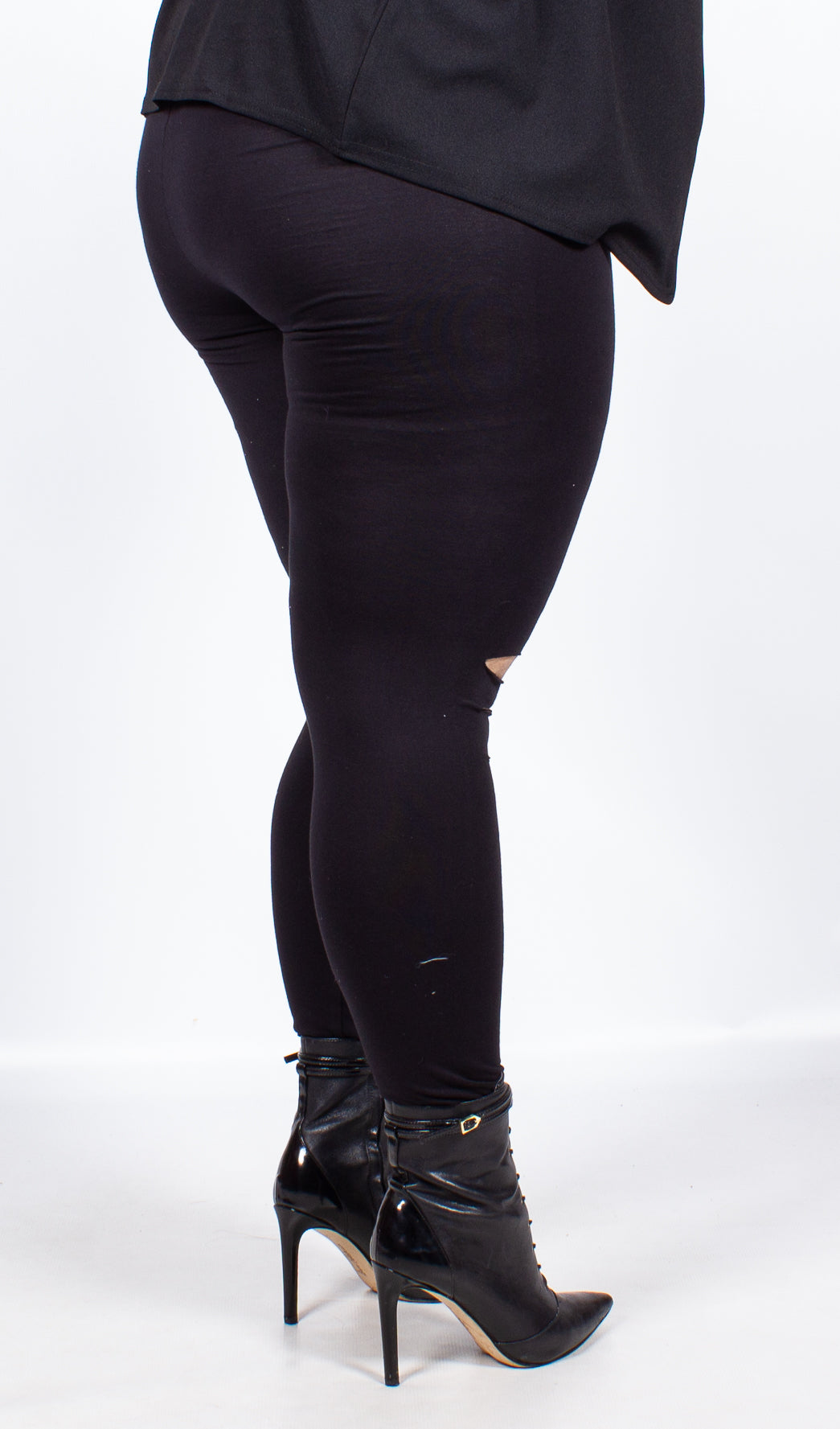 Aimee Black Ripped Cotton Leggings Curvewow