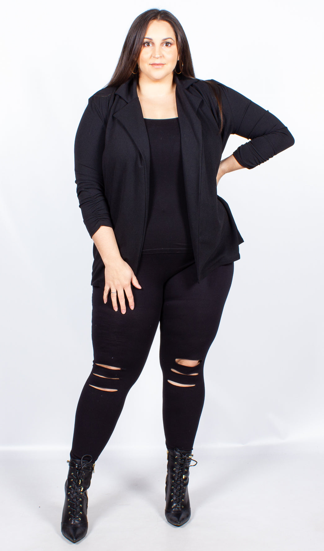 Ersla Black Open Front Blazer – Curvewow