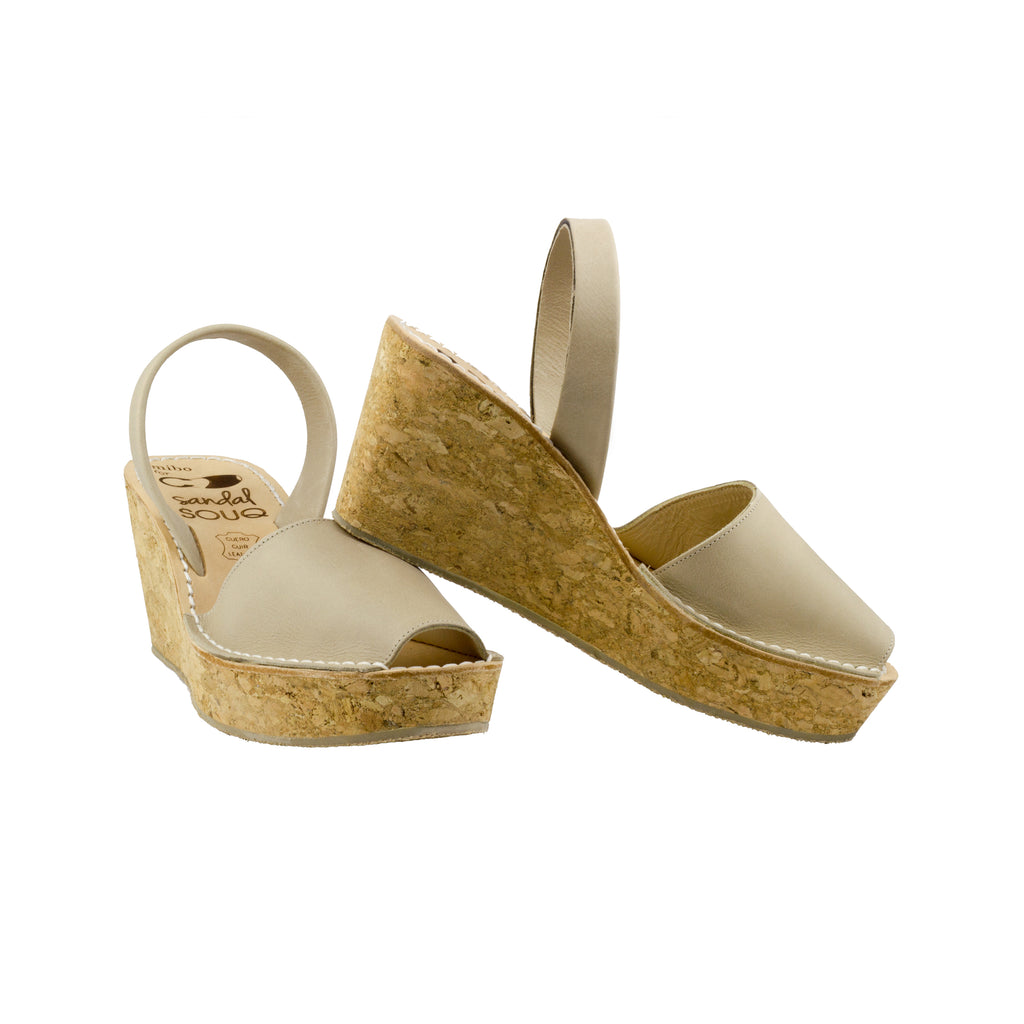 beige cork wedges