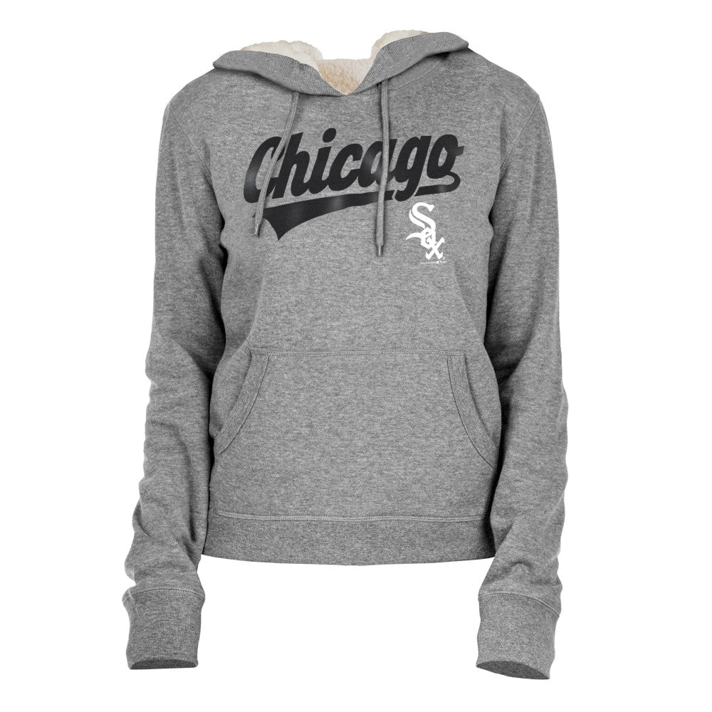 Script Chicago Logo Sherpa Lining Grey Pullover Women's Hoodie X-Small