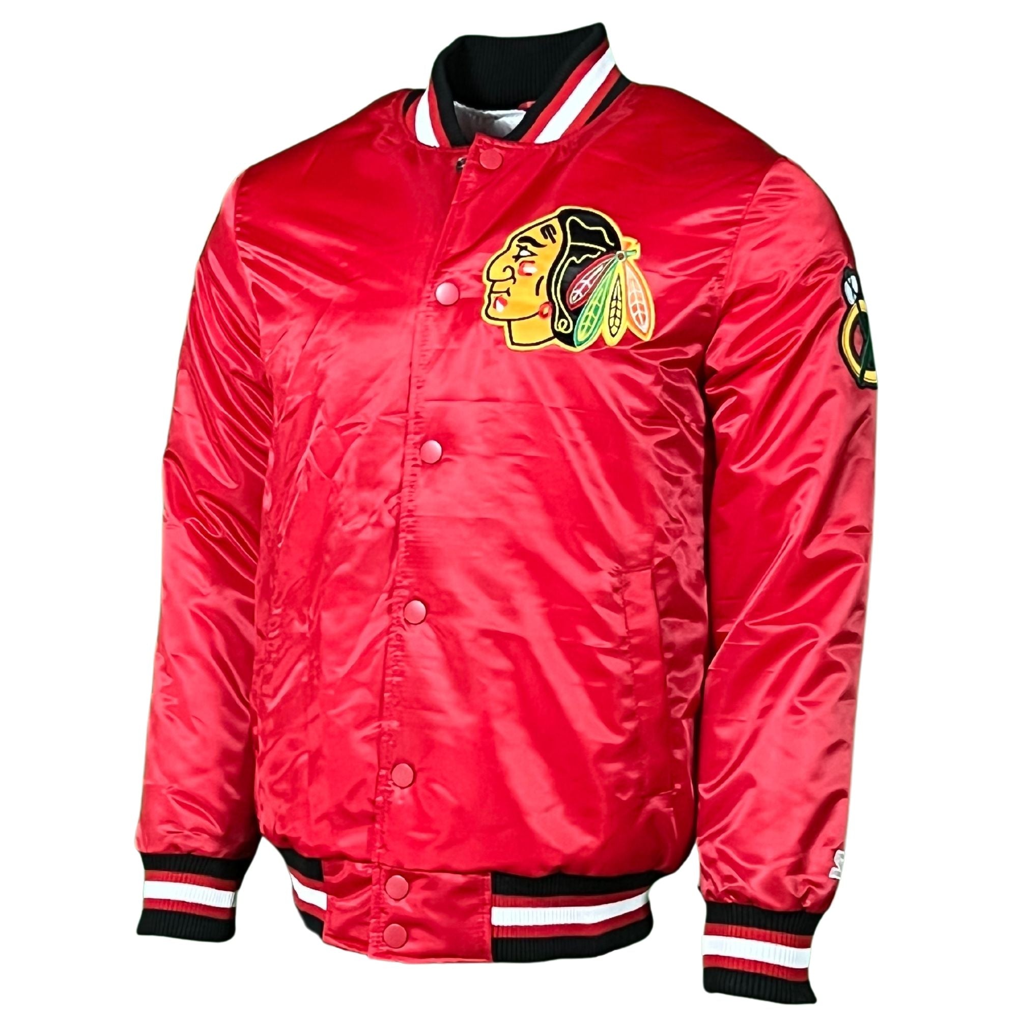 Vintage 80s Starter Chicago Bulls Red Snap Button Satin Bomber Jacket  Medium