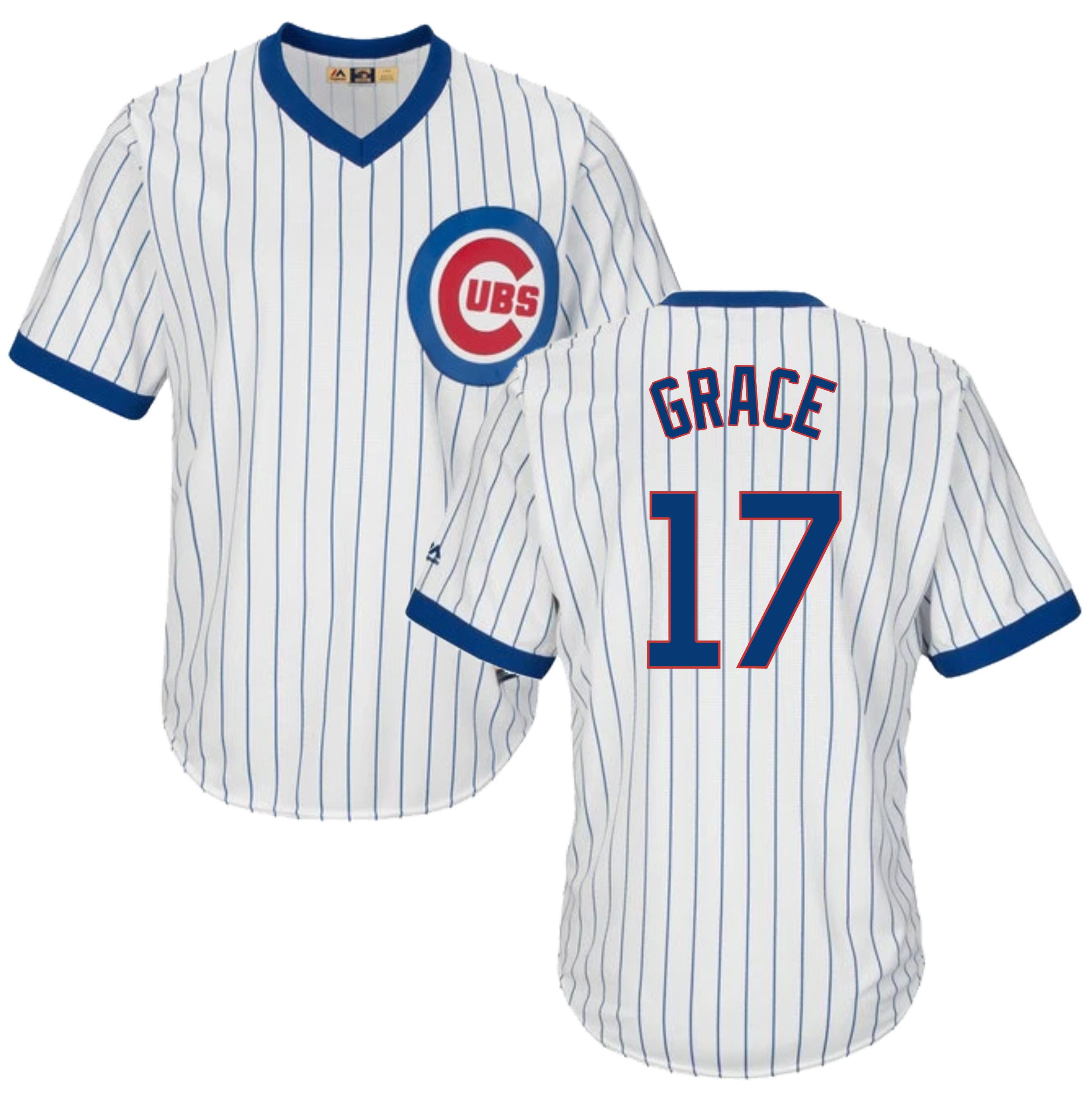 Mark Grace Chicago Cubs Cooperstown White Pinstripe V-Neck Home