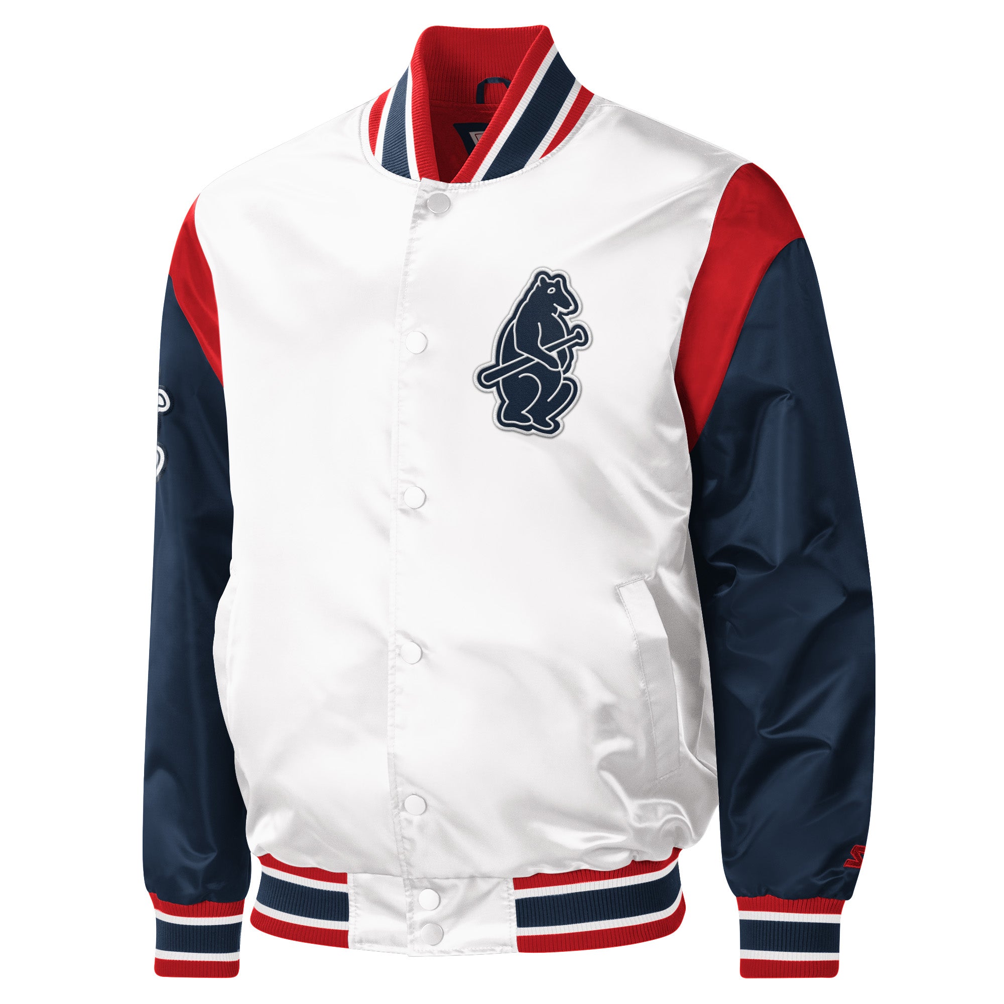 Chicago Cubs White/Red/Navy 1914 Logo Starter Jacket - Clark Street Sports