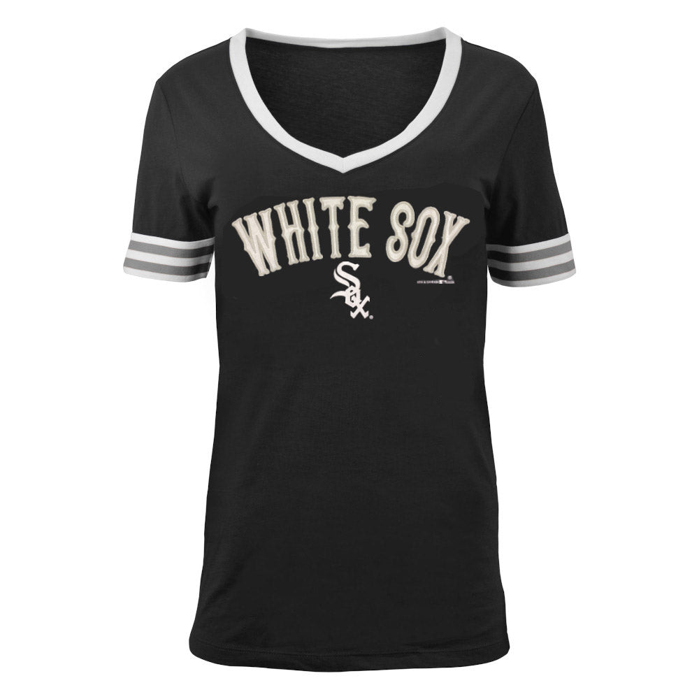 New Era Girls Chicago White Sox White Pinstripe V-Neck T-Shirt