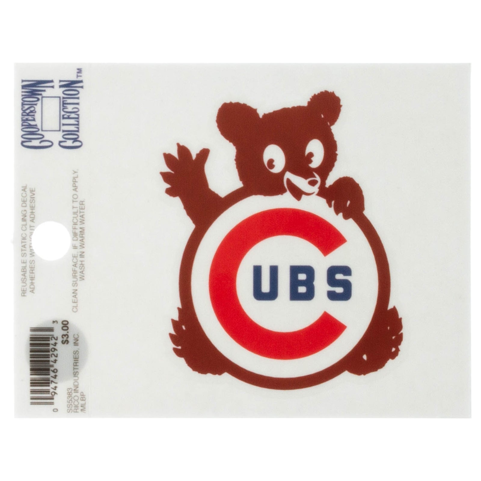 Chicago Cubs Small Waving Bear Static Cling Clark Street Sports
