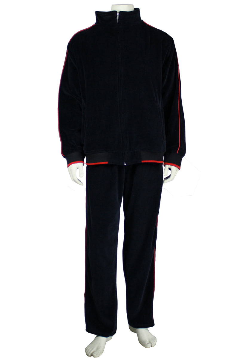 Mens Black Velour Tracksuit with Red Piping| Black Widow | Sweatsedo