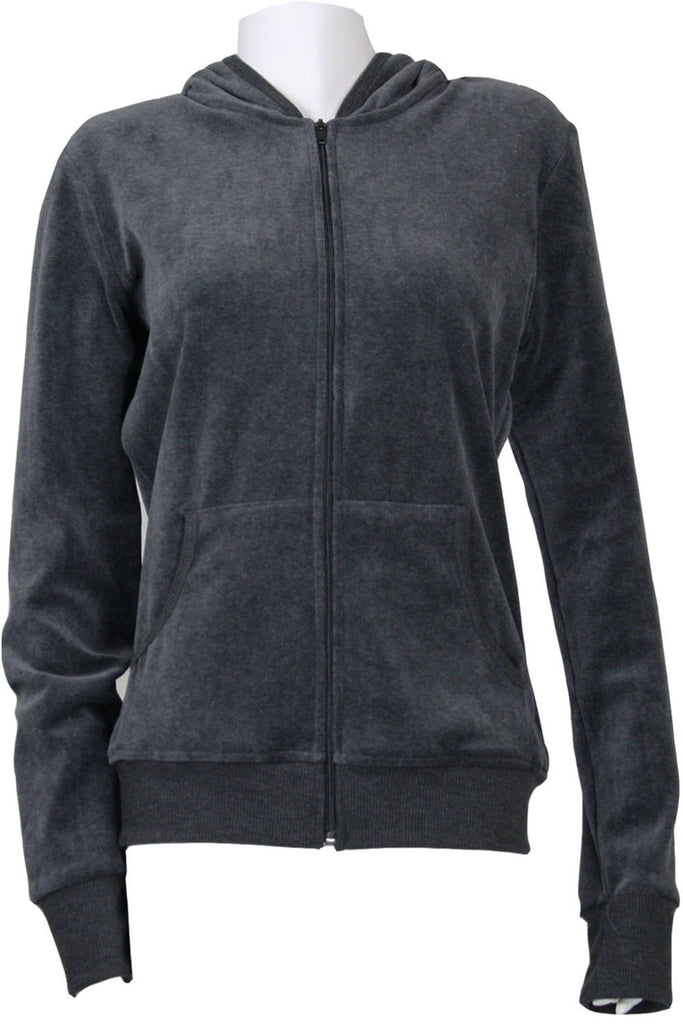 Womens Charcoal Gray Velour Hoodie Sweatshirt Sweatsedo
