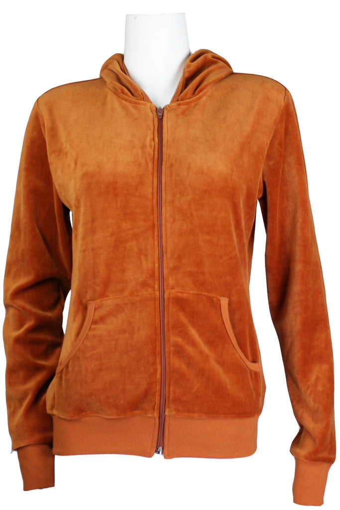 Womens Burnt Orange Hoodie | Velour Track Jacket | Sweatsedo