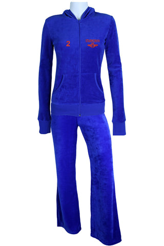 Mens Royal Blue Velour Tracksuit with White Piping – Sweatsedo