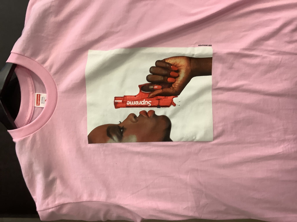 supreme water pistol tee pink