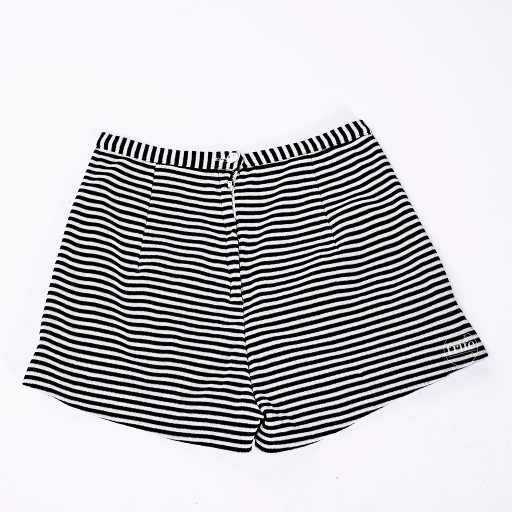 vintage 1950's short shorts ...authentic black & white knit striped sh ...