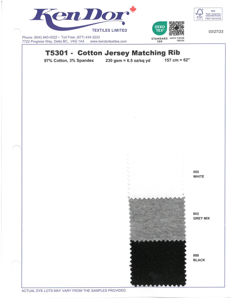 T5901 - Cotton Jersey Matching Rib