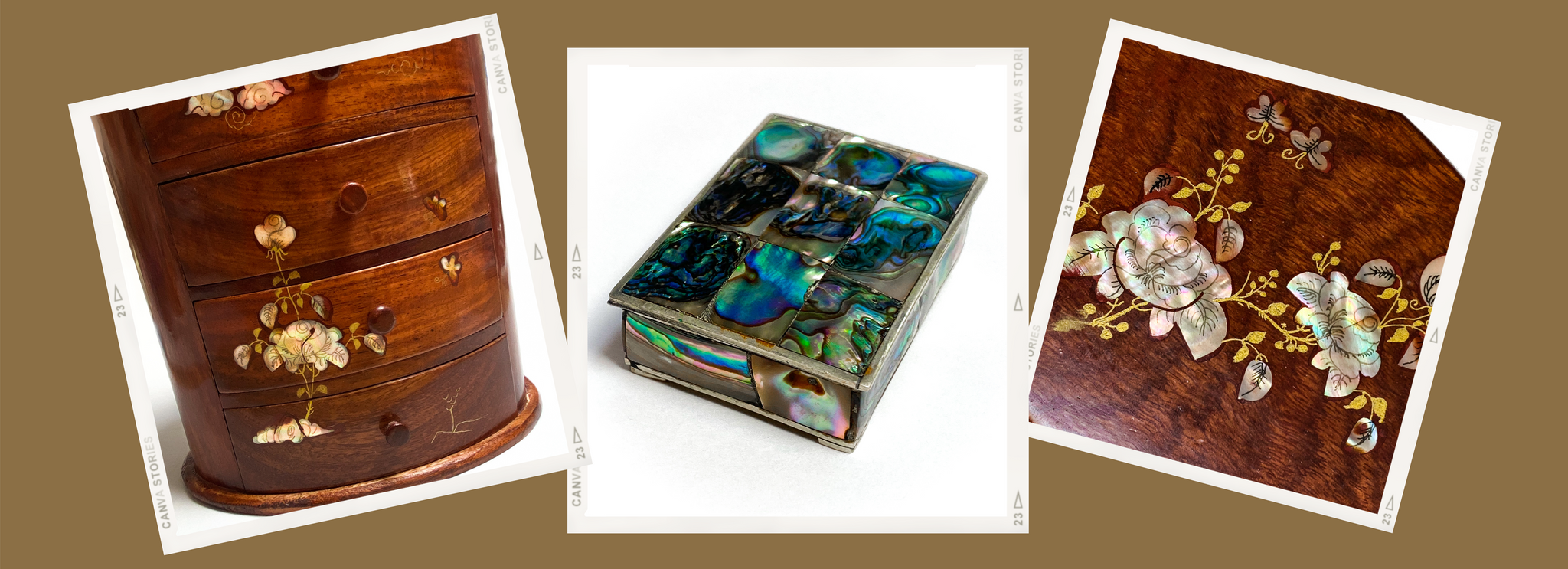 Mother of pearl inlaid jewelry boxes