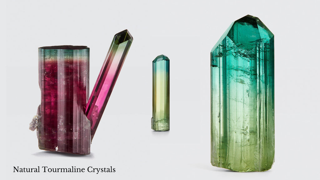 Natural Tourmaline Crystals in red, green and blue green