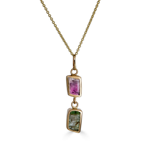 Jeweled Lavaliere gold and tourmaline necklace by Ronnie Taubenfeld Jewelry