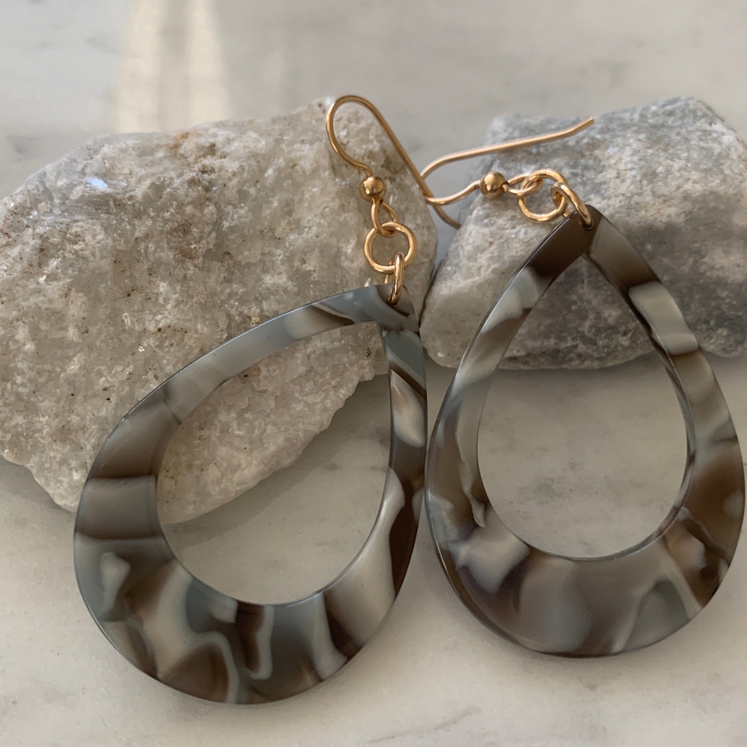 Teardrop Resin Earrings in Shades of Green