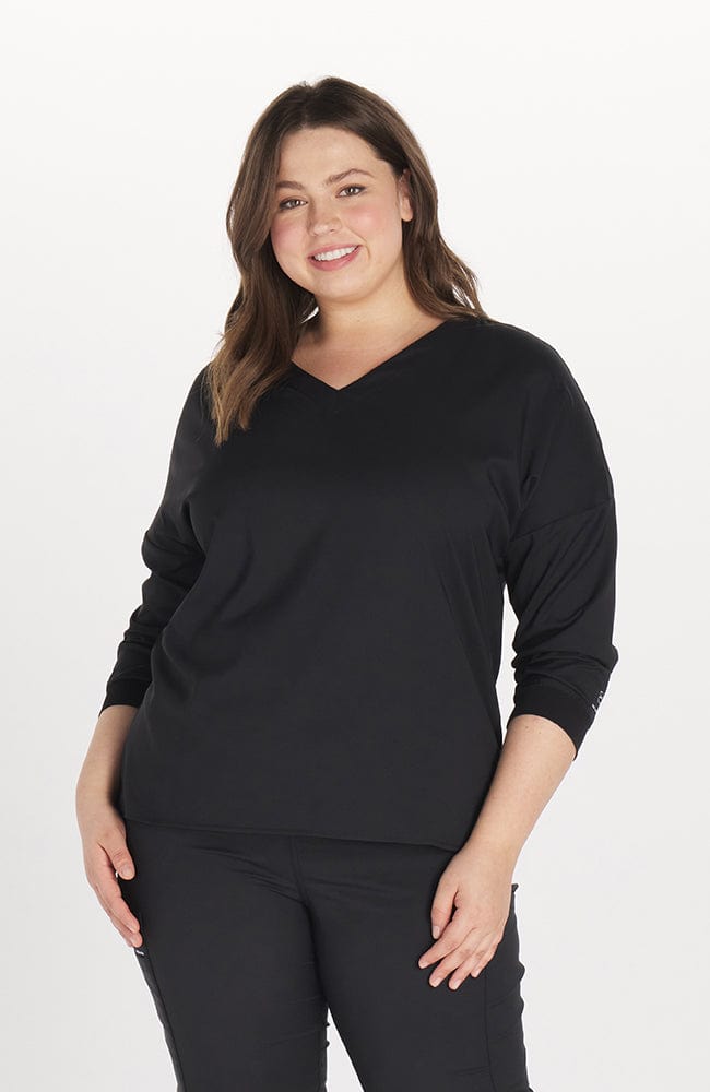 Women's Solaire 3/4 Sleeve Dolman TLC Black Scrub Top | DOLAN