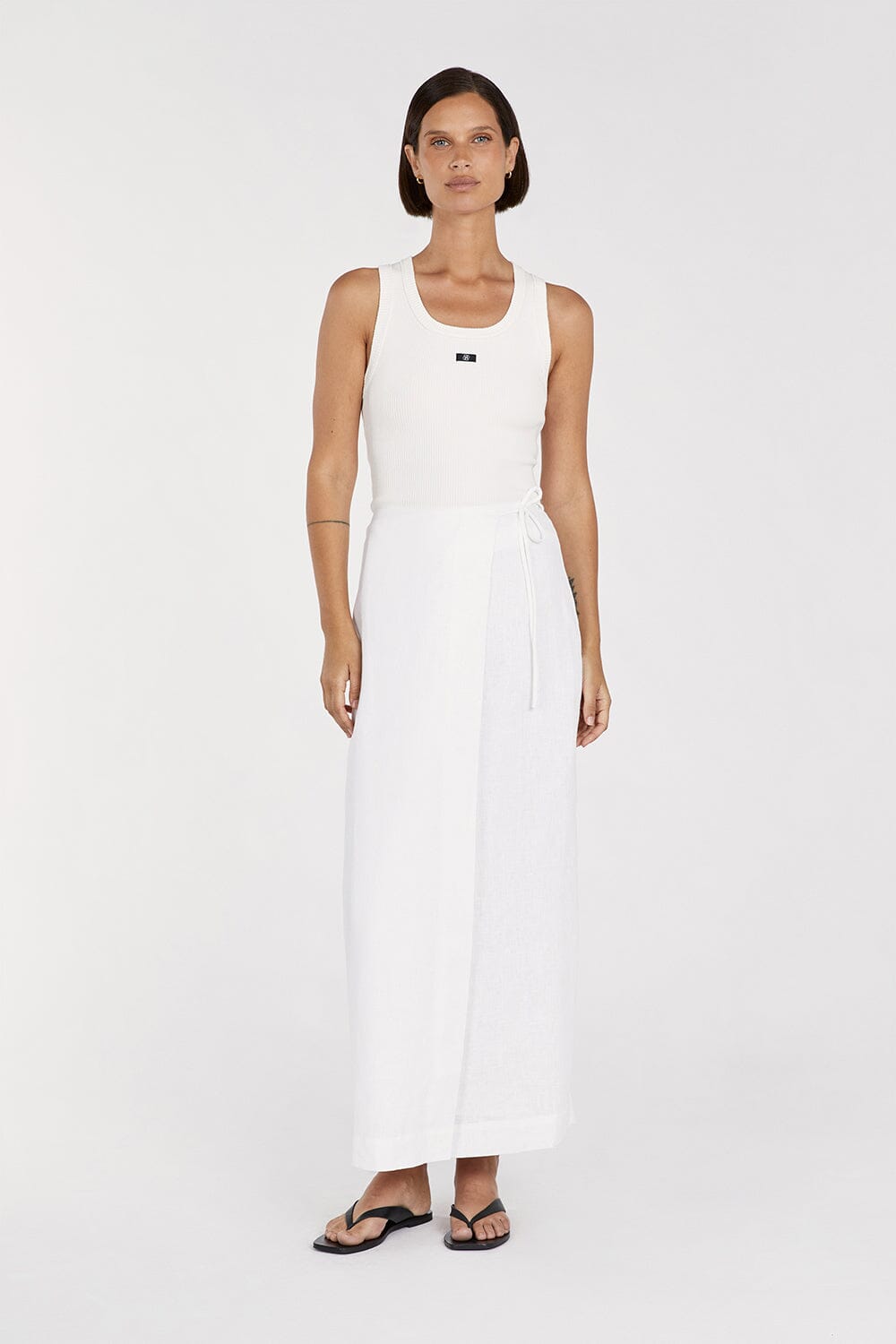 SKYE WHITE LINEN WRAP MIDI SKIRT - DISSH product image