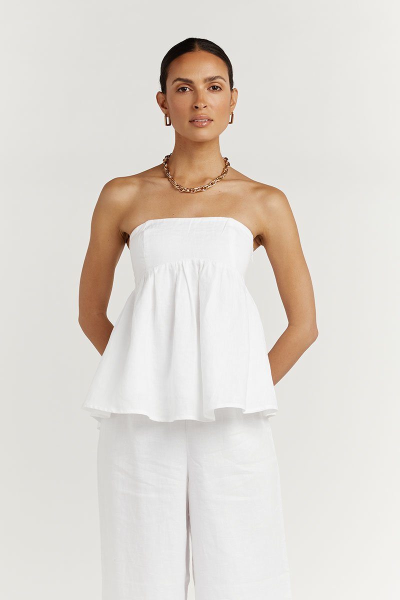 DISSH - DISSH WHITE LINEN STRAPLESS TOP on Designer Wardrobe