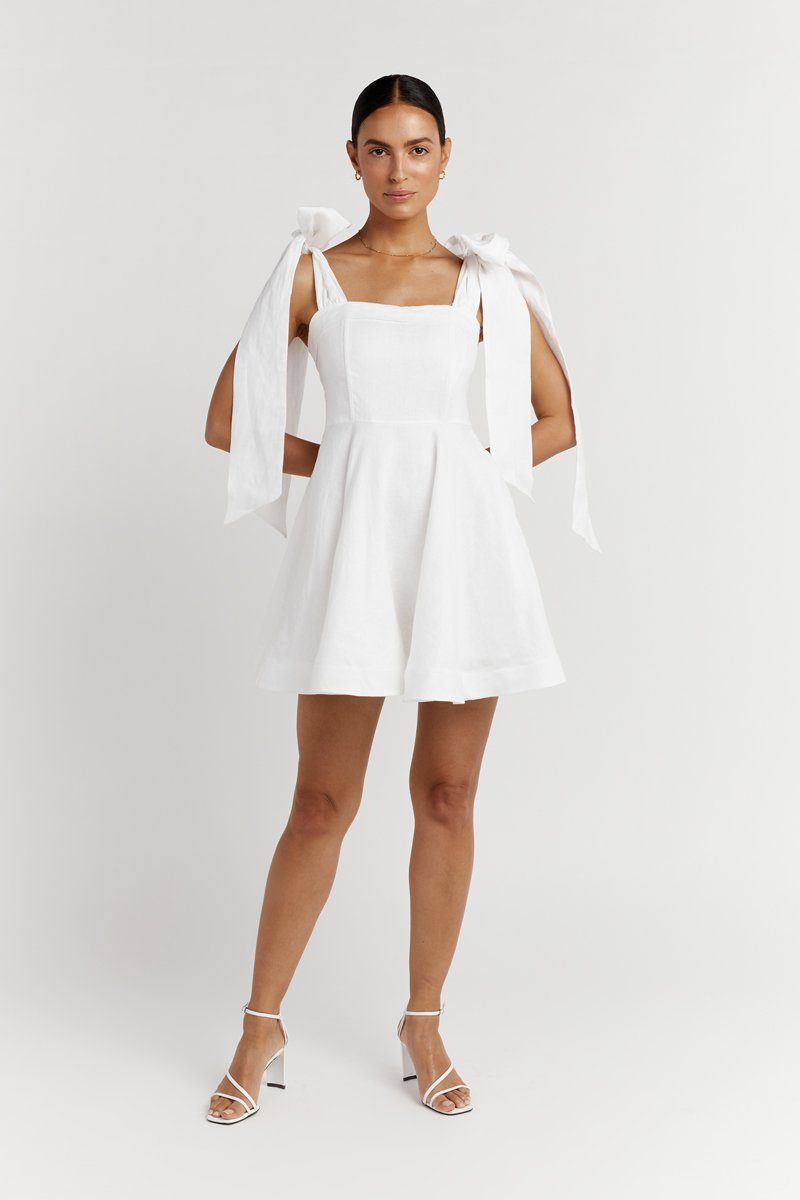 Aisle White Linen Bow Mini Dress Dissh