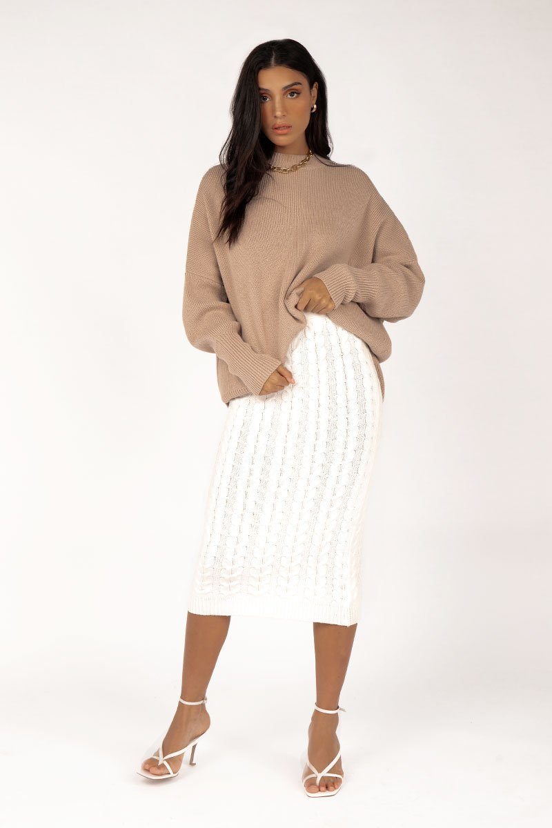 white knitted midi skirt