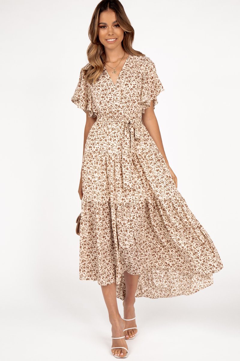 floral print midi dress with sleeves