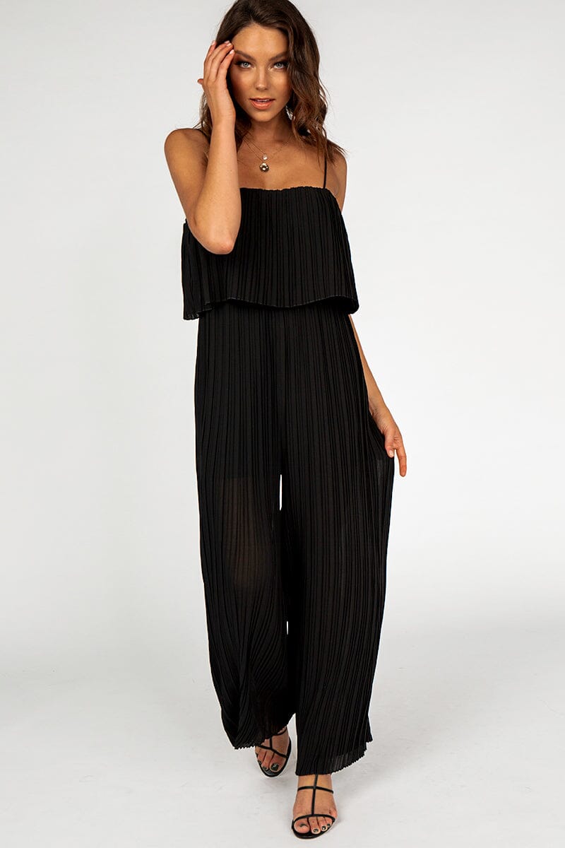 black pleated jumpsuit