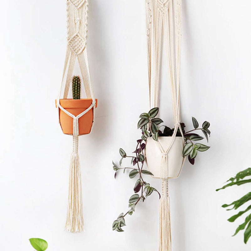 Set Of 4 Macrame Plant Hangers Hanging Plant Shelf Indoor Wall