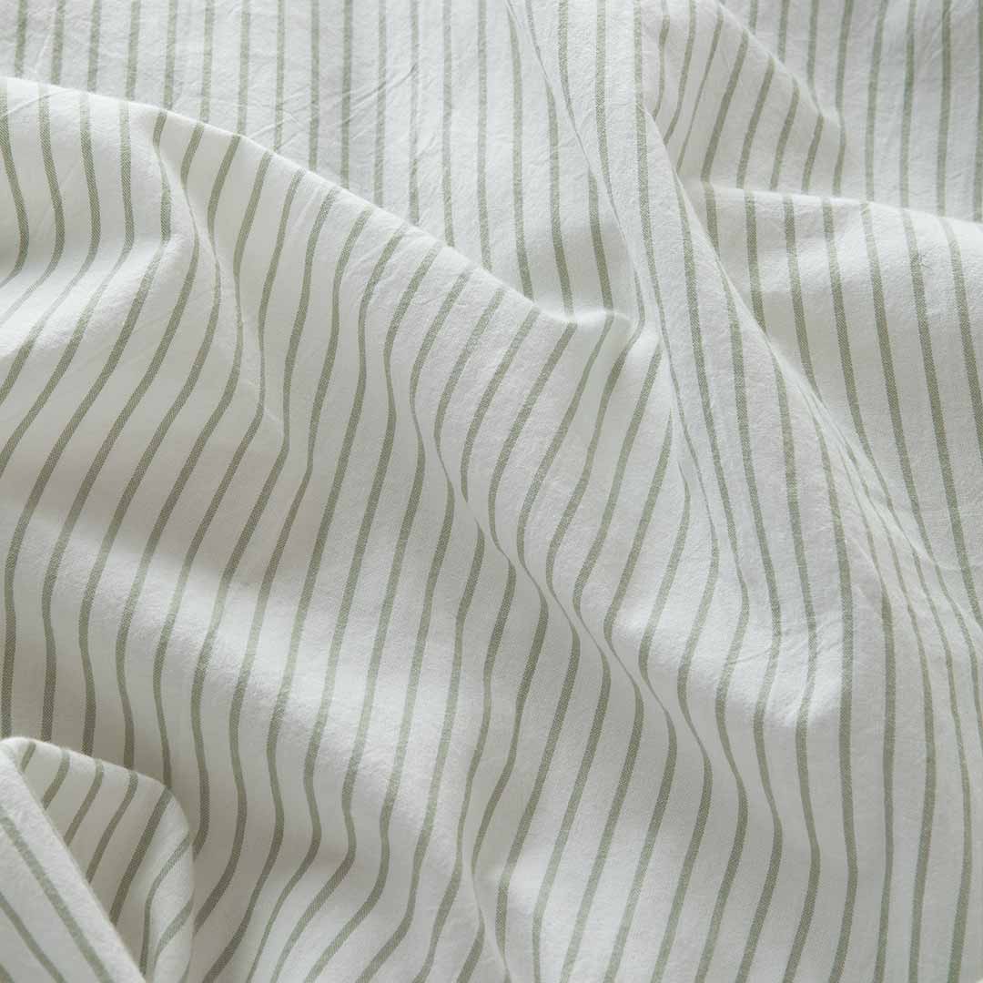Leo Washed Cotton - Sage Stripe Bed Sheets | Sheet Society