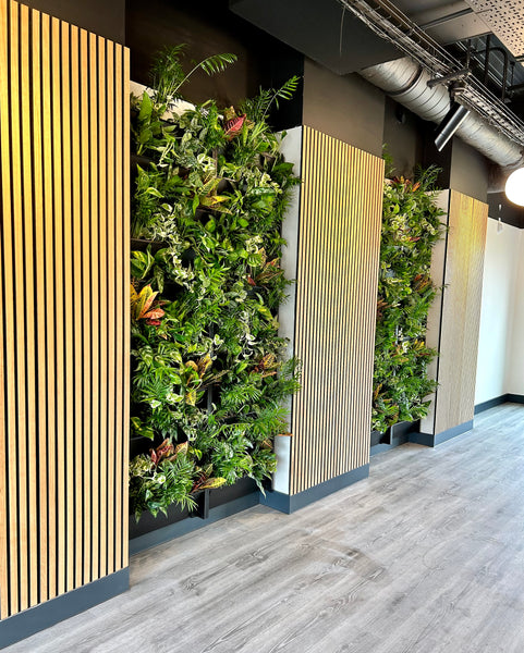 A vertical garden created with living wall planter troughs. Indoor or outdoor use.