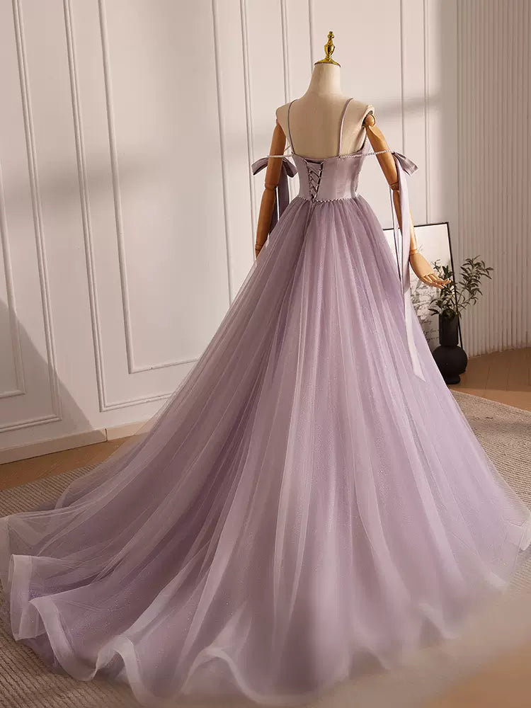 Sweetheart Long Ball Gown Purple Tulle Prom Dresses, Lovely Prom Dress –  ClaireBridal