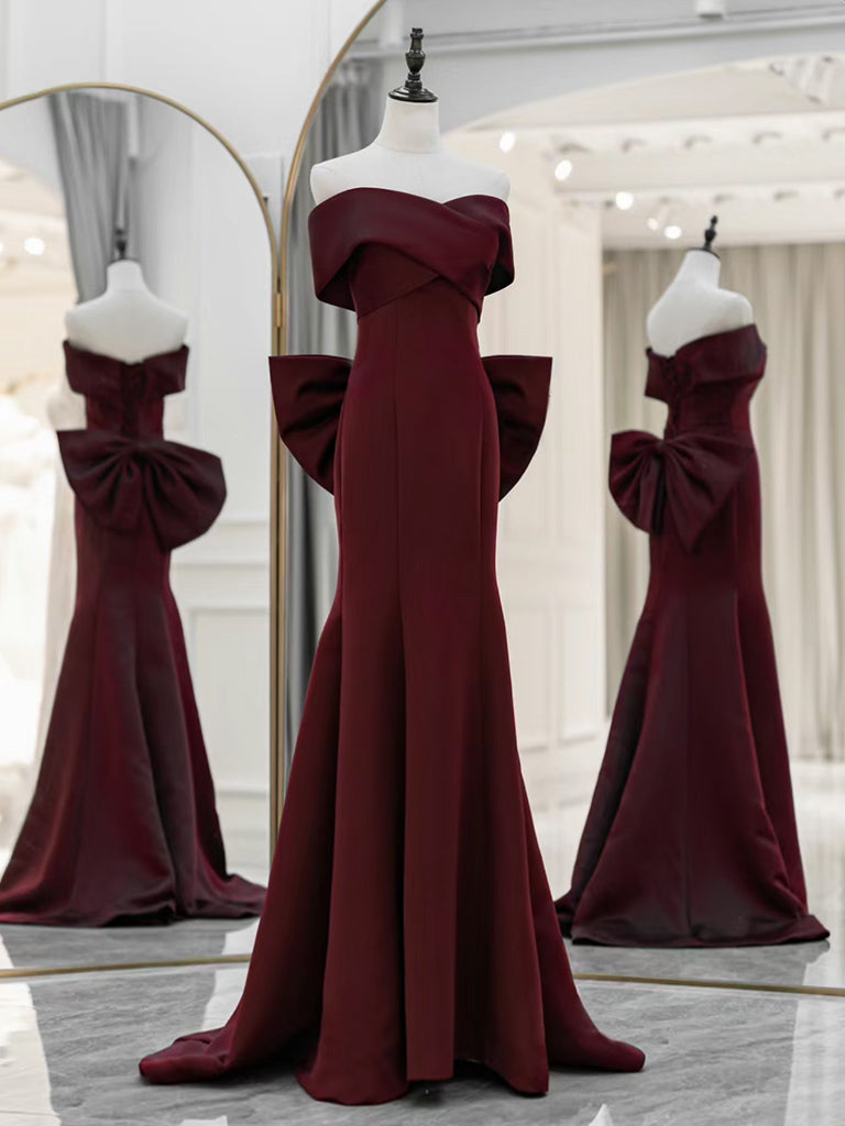 Maroon Satin Sweetheart Neckline High Slit Formal Gown – iwearmystyle