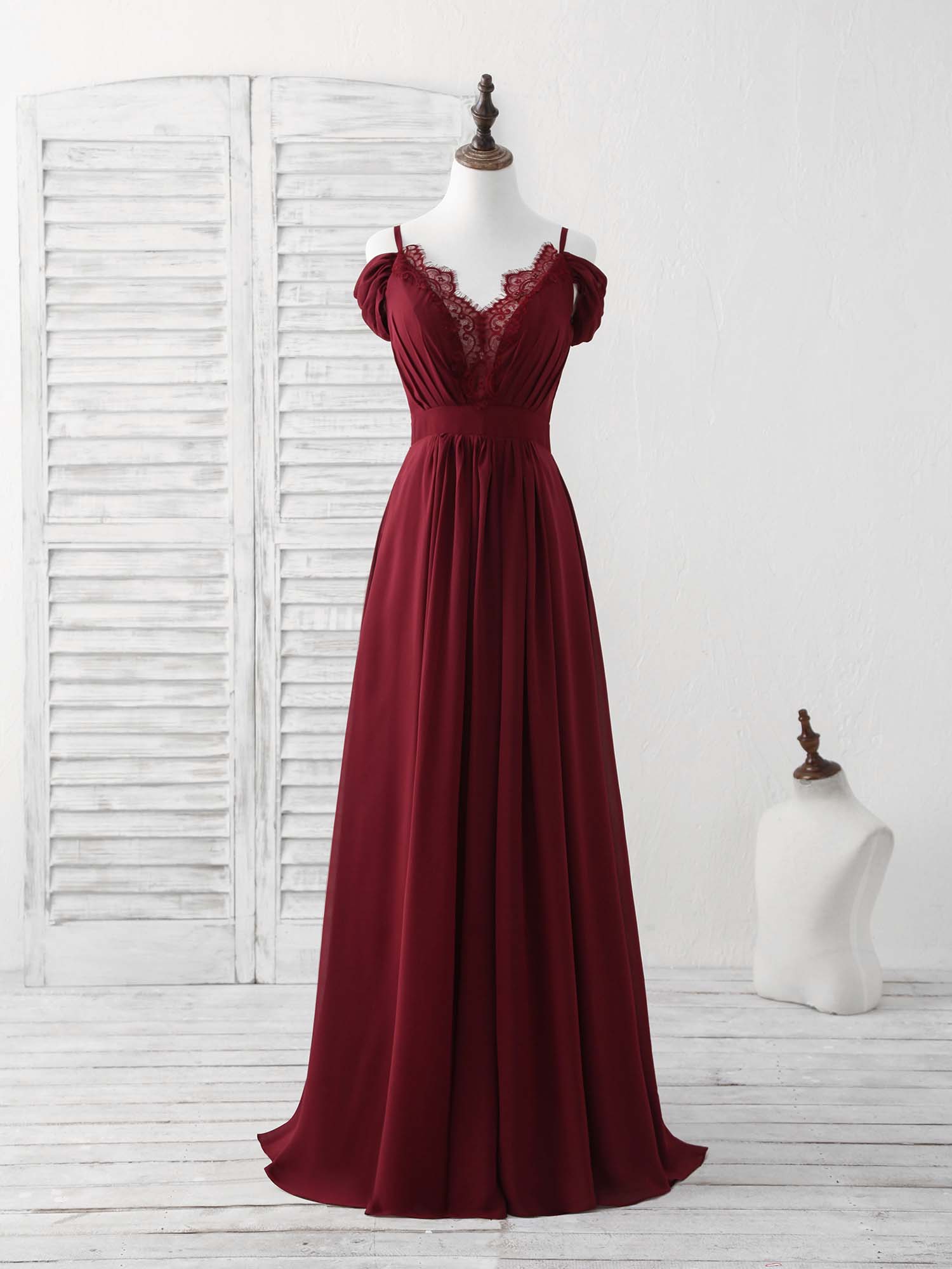 Burgundy Lace Chiffon Long Prom Dress Burgundy Bridesmaid Dress Shopluu 