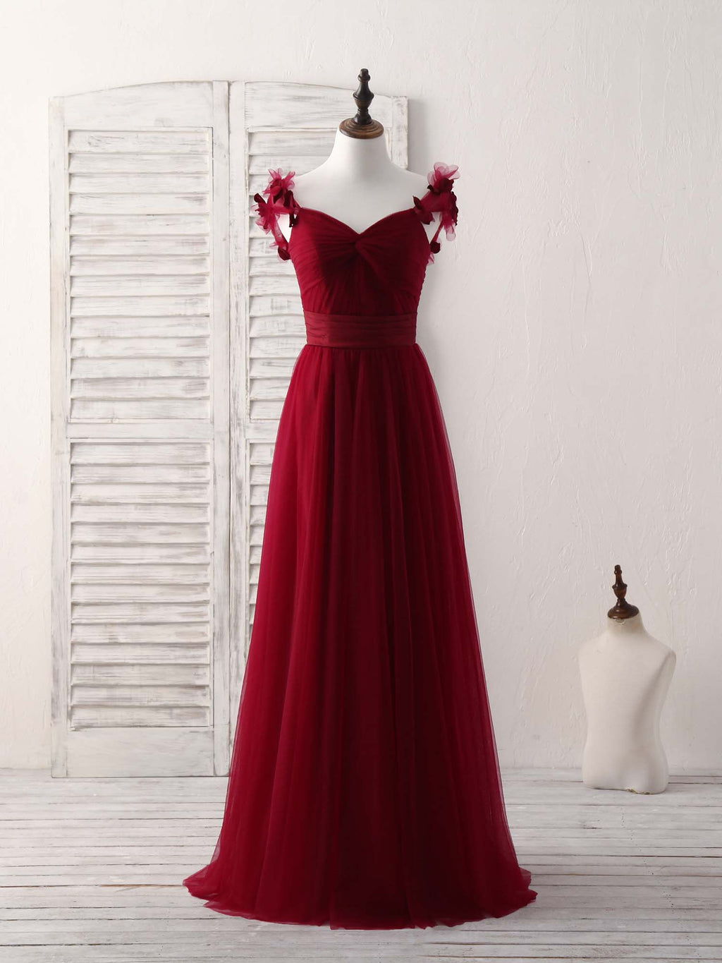 Burgundy Lace Tulle High Low Prom Dress Burgundy Bridesmaid Dress – shopluu