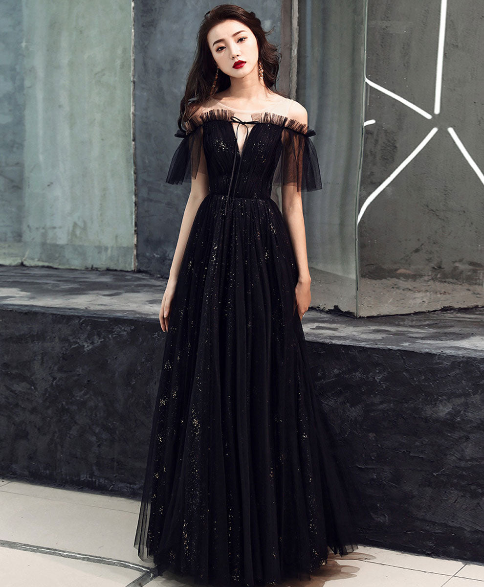 black off the shoulder tulle dress