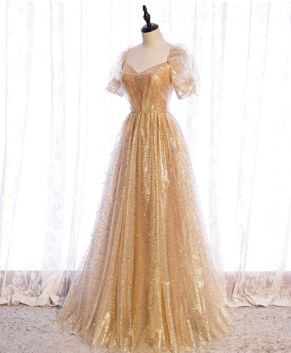 Gold Tulle Sequins Off The Shoulder Long Prom Dress MB5184 – cathyprom