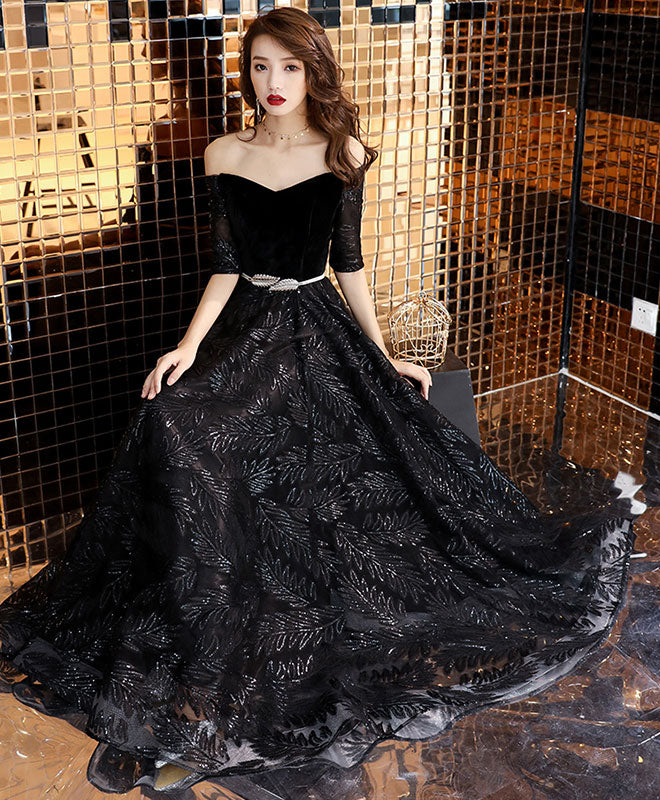 Fashion Black Long Sleeve Lace Prom Dress,Evening Dresses,Party Dress –  Musebridals