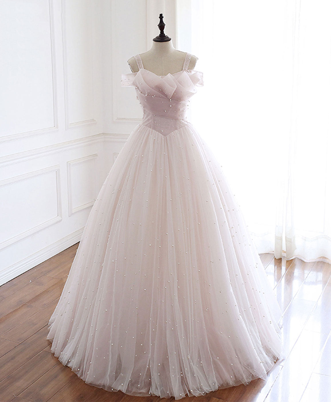 Light Pink Tulle Long Prom Dress Pink Tulle Formal Graduation Dresses ...