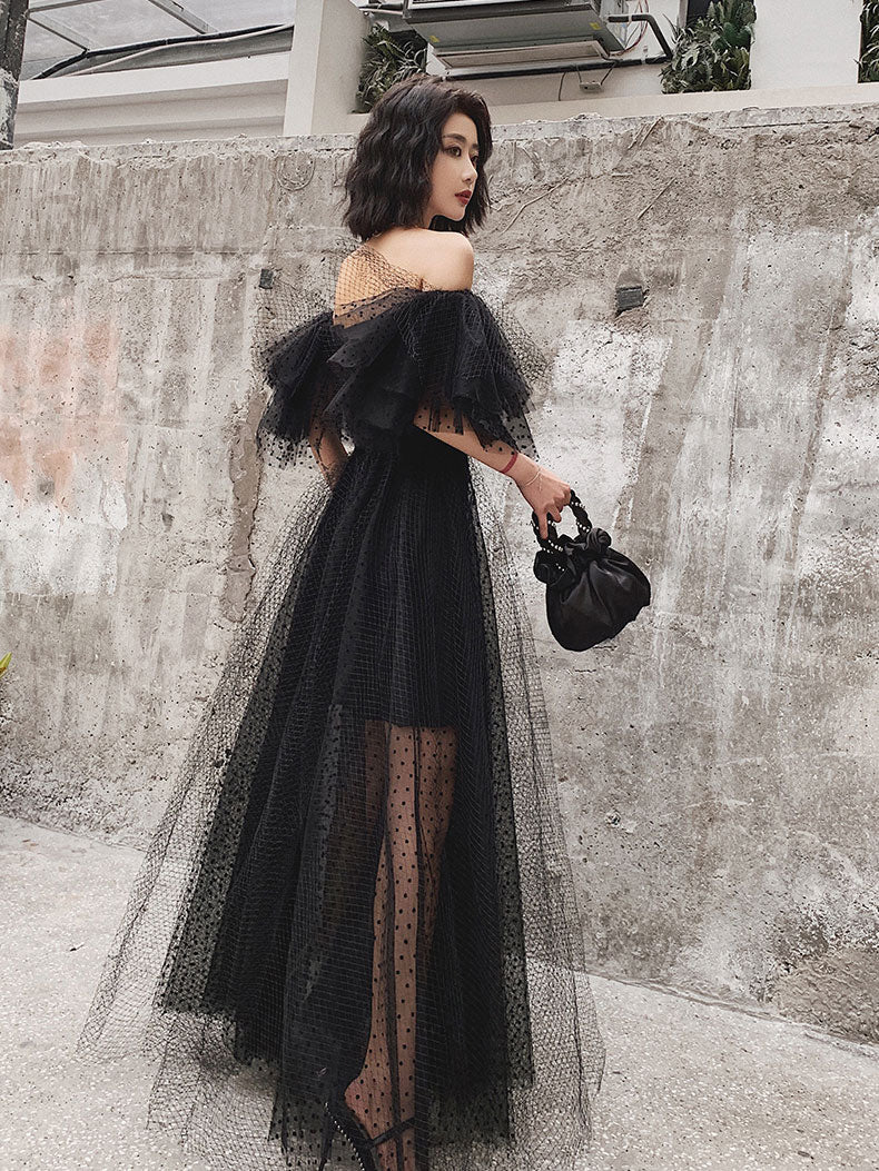 Black Tulle Long Prom Dress, Formal Dress Black Graduation Dresses – shopluu