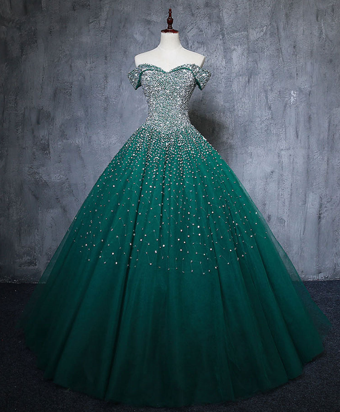 Green tulle sequin long prom gown green 