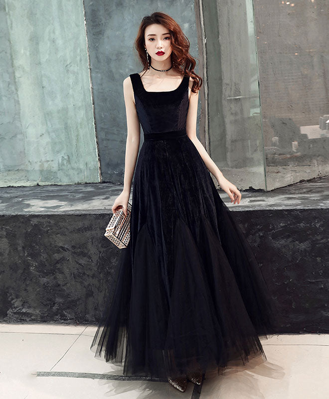 Simple Black Tulle Prom Dress, Black Velvet Tulle Formal Dress – shopluu