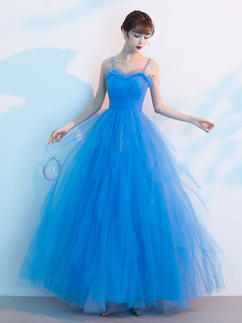 Blue 3D Floral Lace Sweetheart A-Line Prom Dress with Balloon Sleeves –  Dreamdressy