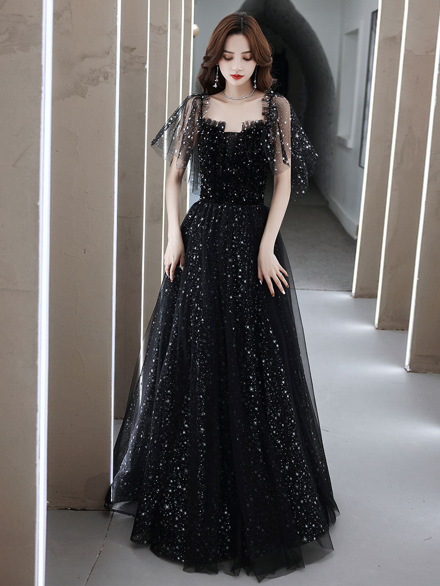 Black Tulle Off Shoulder Tulle Long Prom Dress Black Evening Dress ...