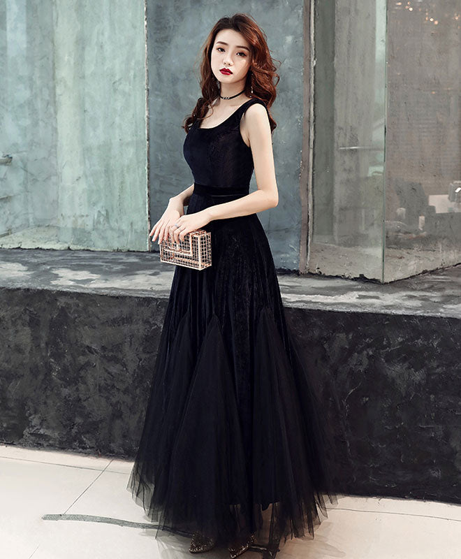 Simple Black Tulle Prom Dress, Black Velvet Tulle Formal Dress – shopluu